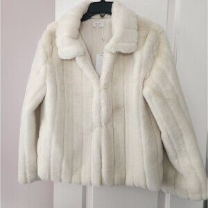 NWT - Sage The Label x Anthropologie - Soft Ivory Faux Fur Jacket - Size Small